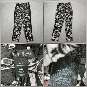 White House Black Market Floral Pants Womens XS Long Black White